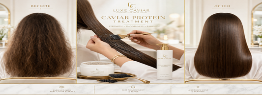 Caviar protein hair treatment in a luxurious setting