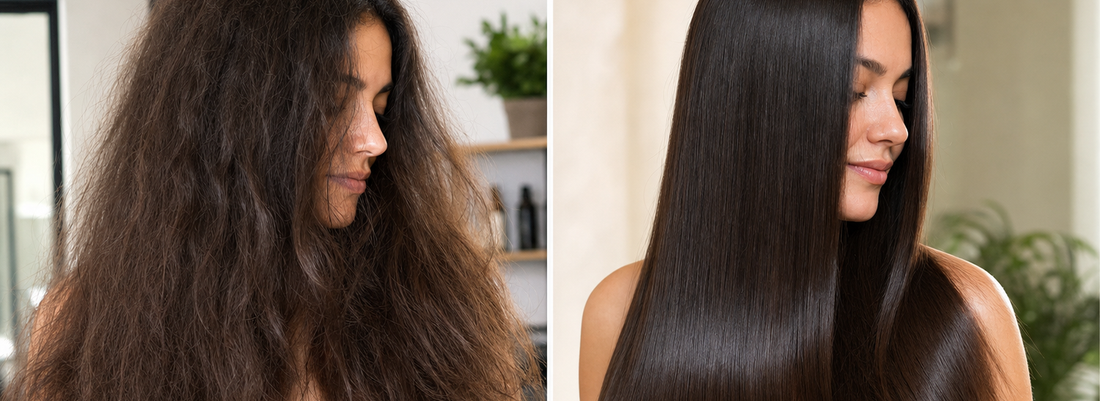 Woman with smooth, shiny hair after hair botox treatment