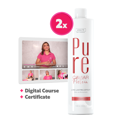 Kit - 2 Units Pure Protein | Semi Definitive Organic and Formaldehyde Free | For All Hair Types | 1000ml (33.8 fl oz) + Digital Access Course  + Certificate