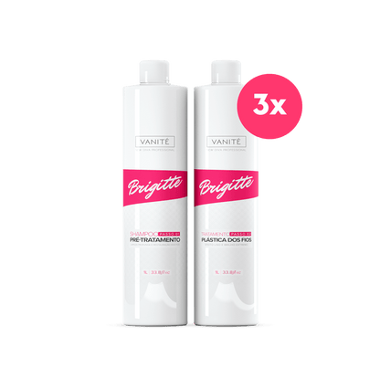 Kit - 3 units Brazilian Keratin Brigitte + 3 units Shampoo Brigitte | For All Hair Types | 1000ml (33.8 fl oz) - Make Beauty International