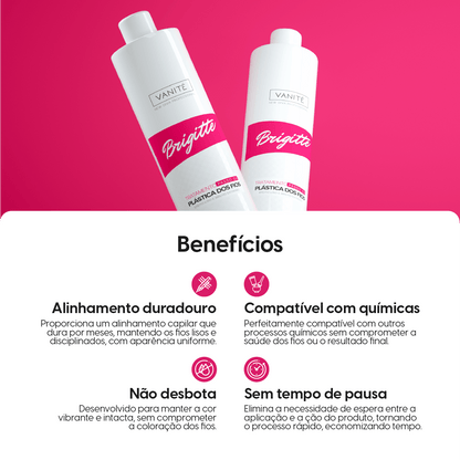 Kit - 1 unit Brazilian Keratin Brigitte + 1 unit Shampoo Brigitte | For All Hair Types | 1000ml (33.8 fl oz) - Make Beauty International