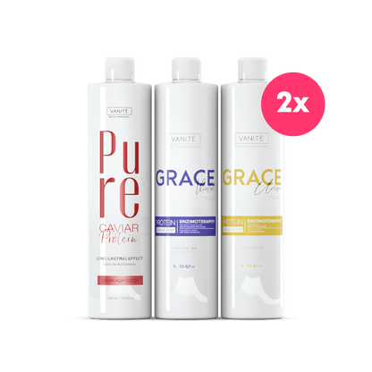 Kit 2 Pure Protein 1000ml + 2 Grace Violet 1000ml + 2 Grace Unique 1000ml (33.8 fl oz) - Make Beauty International