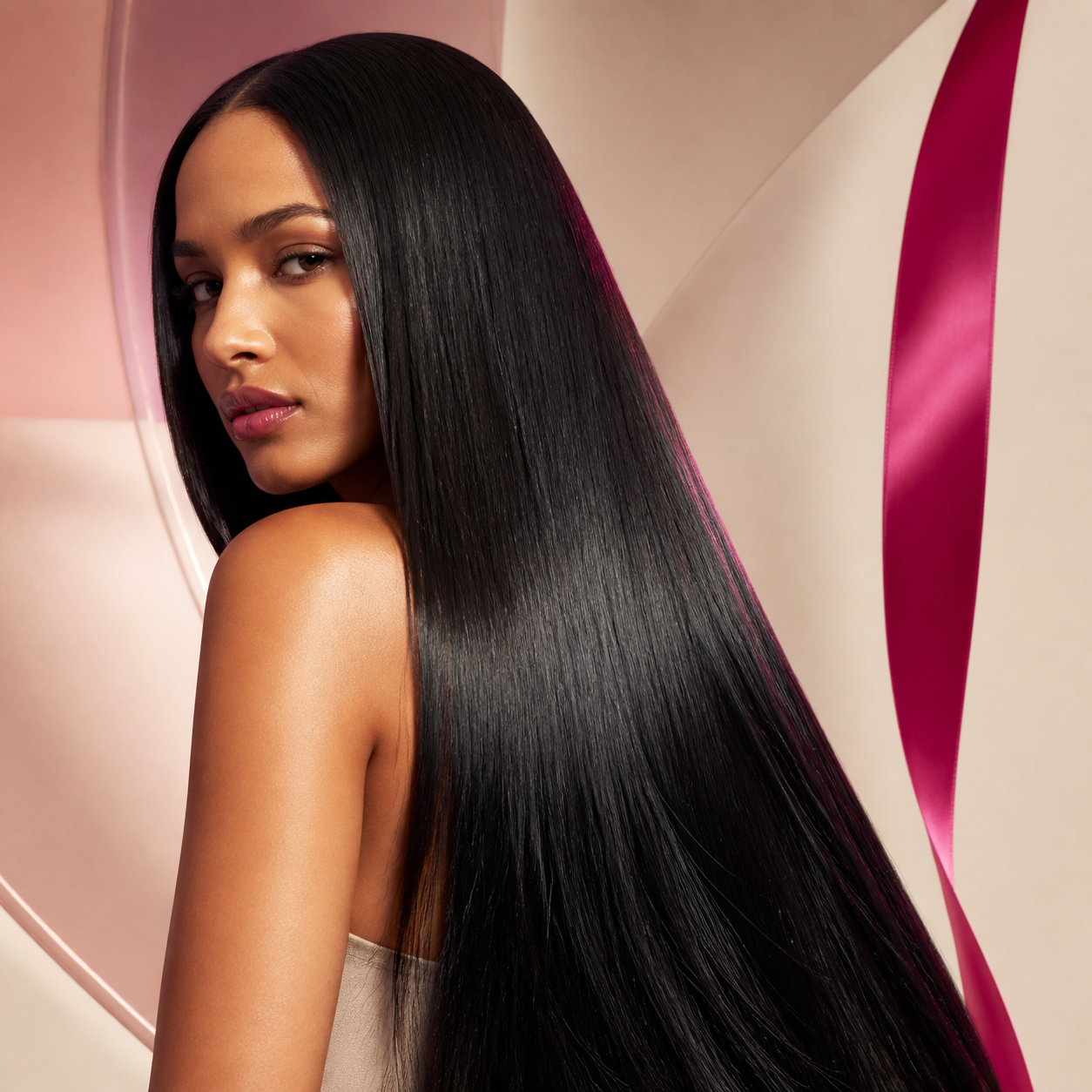 Long glossy sleek black hair